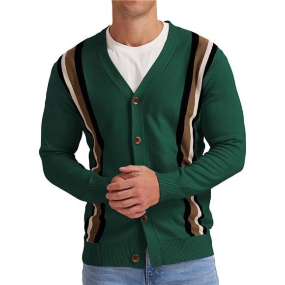 Men's Vintage Striped Long Sleeve Cardigan - Picture 3 of 5